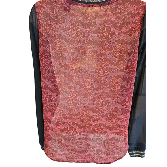 Scotch & Soda P PETITE Sheer relaxed red black puff sleeve EUC whimisgoth silk? - Picture 2 of 9